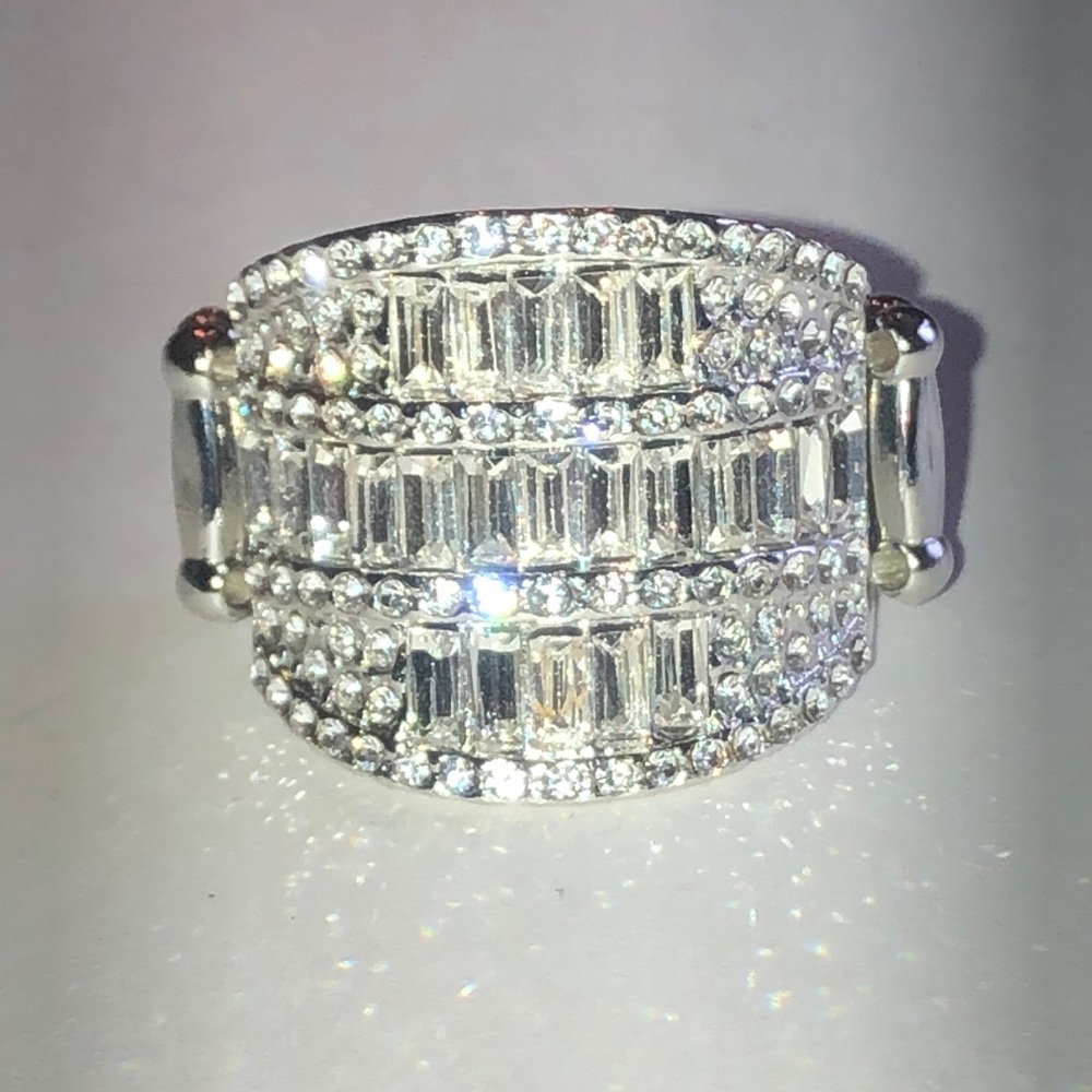 Silver Tone Crystal Pave Wide Band Boho Ring